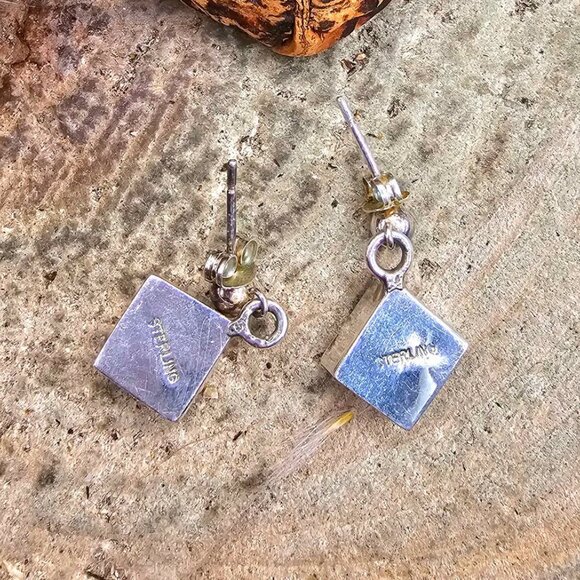 Beautiful Nature Turquoise Square Sterling Silver Earring - Picture 9 of 9